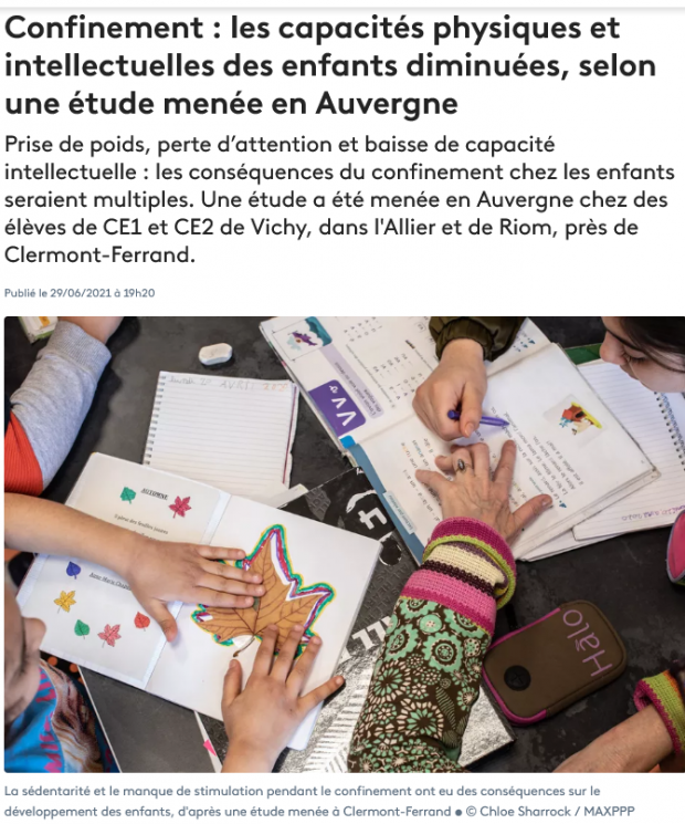 Confinement : les capacits physiques et intellectuelles des enfants diminues, selon une tude mene en Auvergne